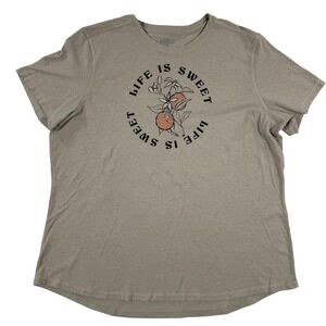 Reel Legends Womens XL Graphic T Shirt Life Is Sweet Orange Fruit Tan